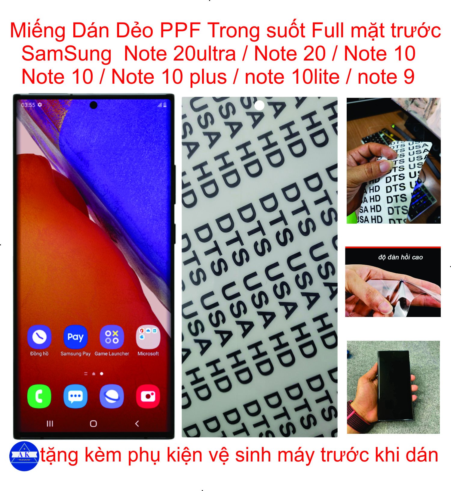 Miếng Dán Dẻo PPF Full mặt trước dành cho SAMSUNG Note 20Ultra / Note 20 / Note 10 / Note 10 plus