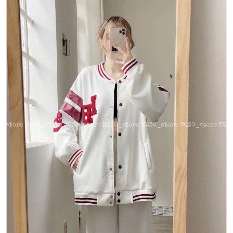 Áo khoắc nỉ bomber  trắng ulzzang