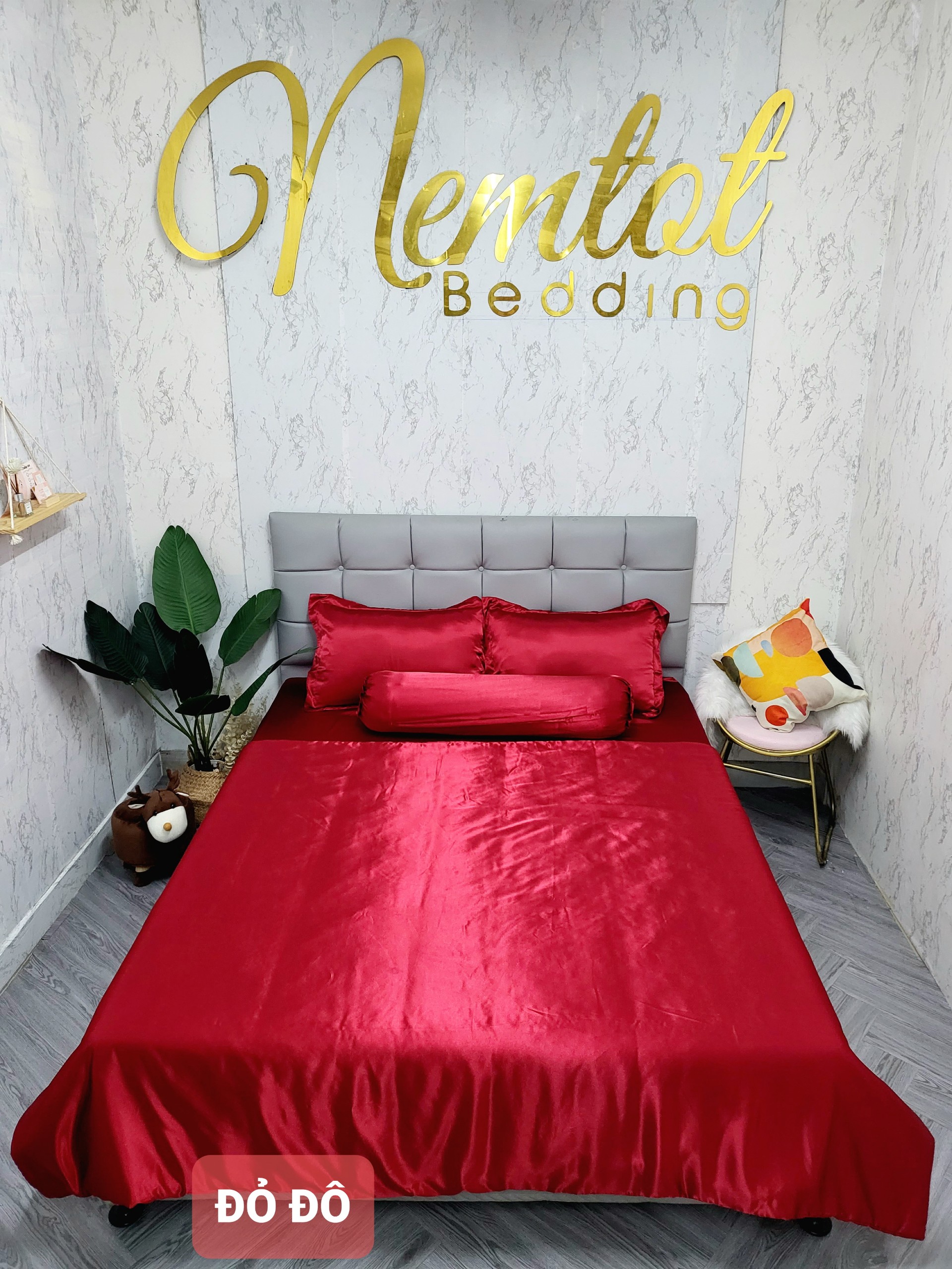 GIẢM % Ga bộ phi lụa Thái Tuấn cao cấp loại 1, bộ 4 món ga nệm và áo gối phi lụa hàng may - NEMTOTBEDDING