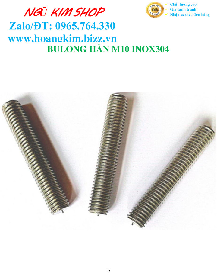 BULONG HÀN M10 INOX304 KHÔNG VÀNH