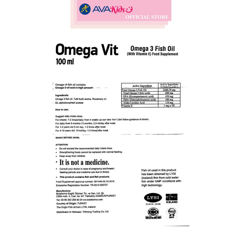 Siro dầu cá Omega Vit tốt cho não bộ và mắt 100 ml (từ 0 tháng)