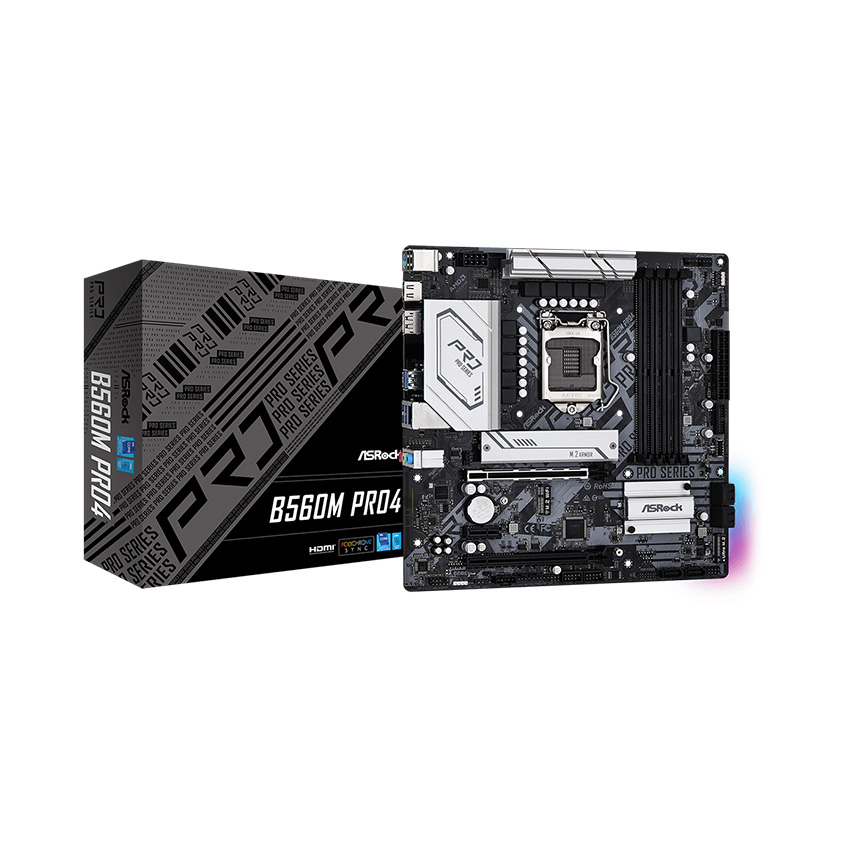 Mainboard ASROCK B560M PRO4 (Intel B560, Socket 1200, m-ATX, 4 khe Ram DDR4) - Hàng chính hãng