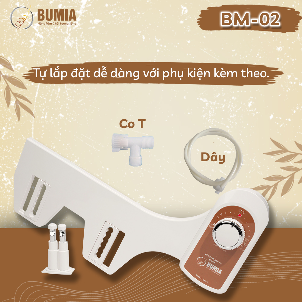 Vòi xịt vệ sinh thông minh Bumia bidet bm02, bảo hành 36 tháng, lắp đặt vào các loại bồn cầu có sẵn tại nhà, xịt rửa vs