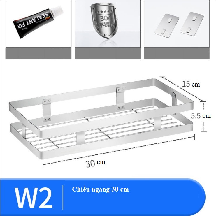 Kệ Để Gia Vị Dán Tường Inox 304 Cao Cấp - Dán Chắc Chắn Không Cần Khoan Đục