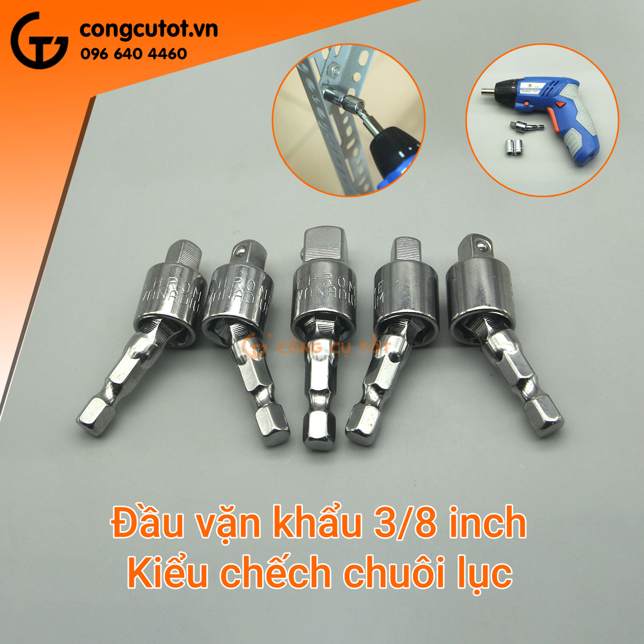 Đầu vặn khẩu 3/8 kiểu chếch chuôi lục