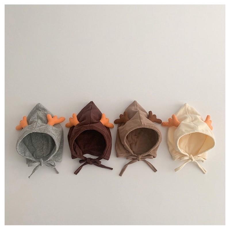 Mũ Cột Dây Tai Tuần Lộc Chất Cotton 2 Lớp Co Giãn Nhẹ Cho Bé Từ 3-12 Tháng