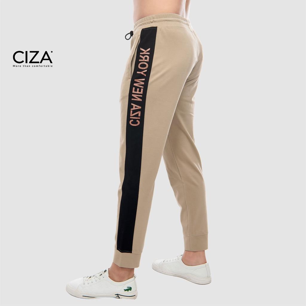 Quần jogger thể thao nam CIZA phối sọc in chữ dáng rộng cao cấp trẻ trung size S M L XL màu be SQGDR10