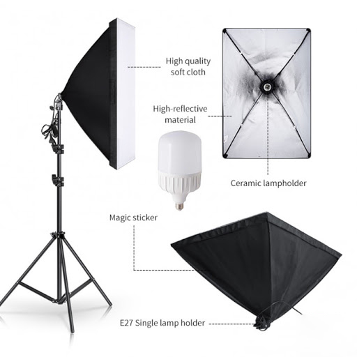 Bộ đèn studio XT5A có remote - Kèm Softbox 50x70cm, chân đèn 2m, bóng led Bulb 150W - Kit Studio công suất cao, nhiệt độ sáng chuẩn 5500K, đổi được 3 màu đèn - Chuyên dùng quay phim, chụp hình studio, livestream - Gấp gọn, di chuyển, lắp đặt dễ dàng