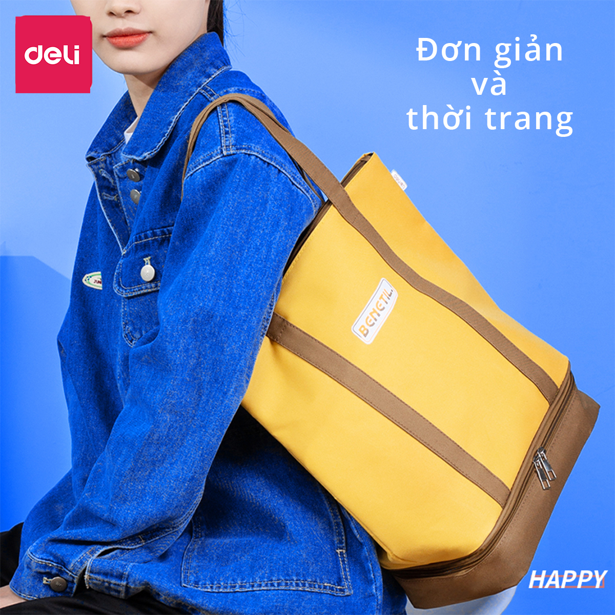 Túi tote vải canvas Deli cao cấp - Chất liệu chống thấm nước, thiết kế phối màu hai ngăn sặc sỡ thời trang - 73207