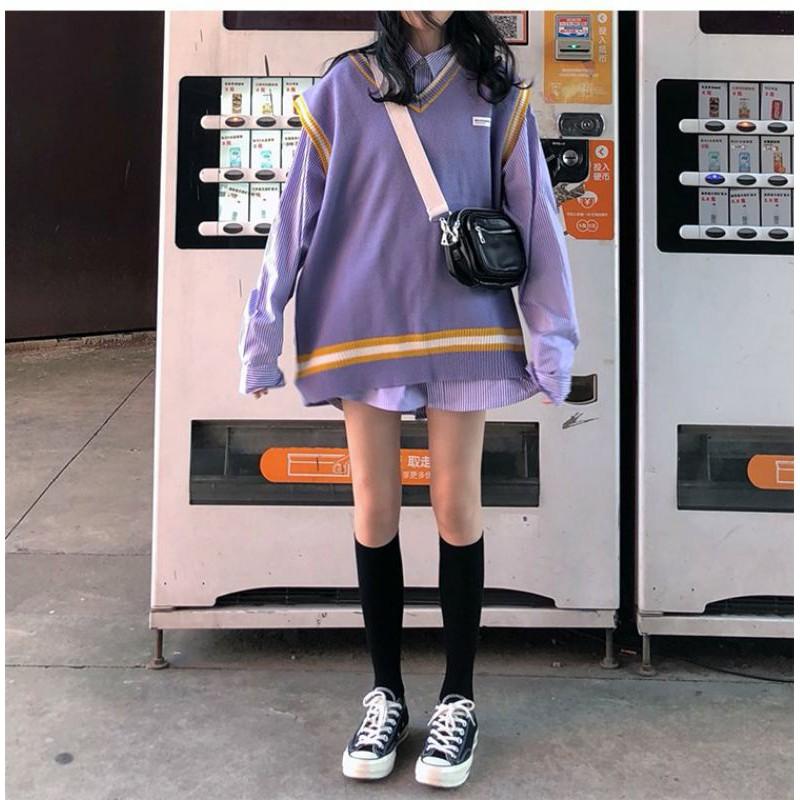 (Có sẵn) Áo gilê len màu hoa oải hương ulzzang