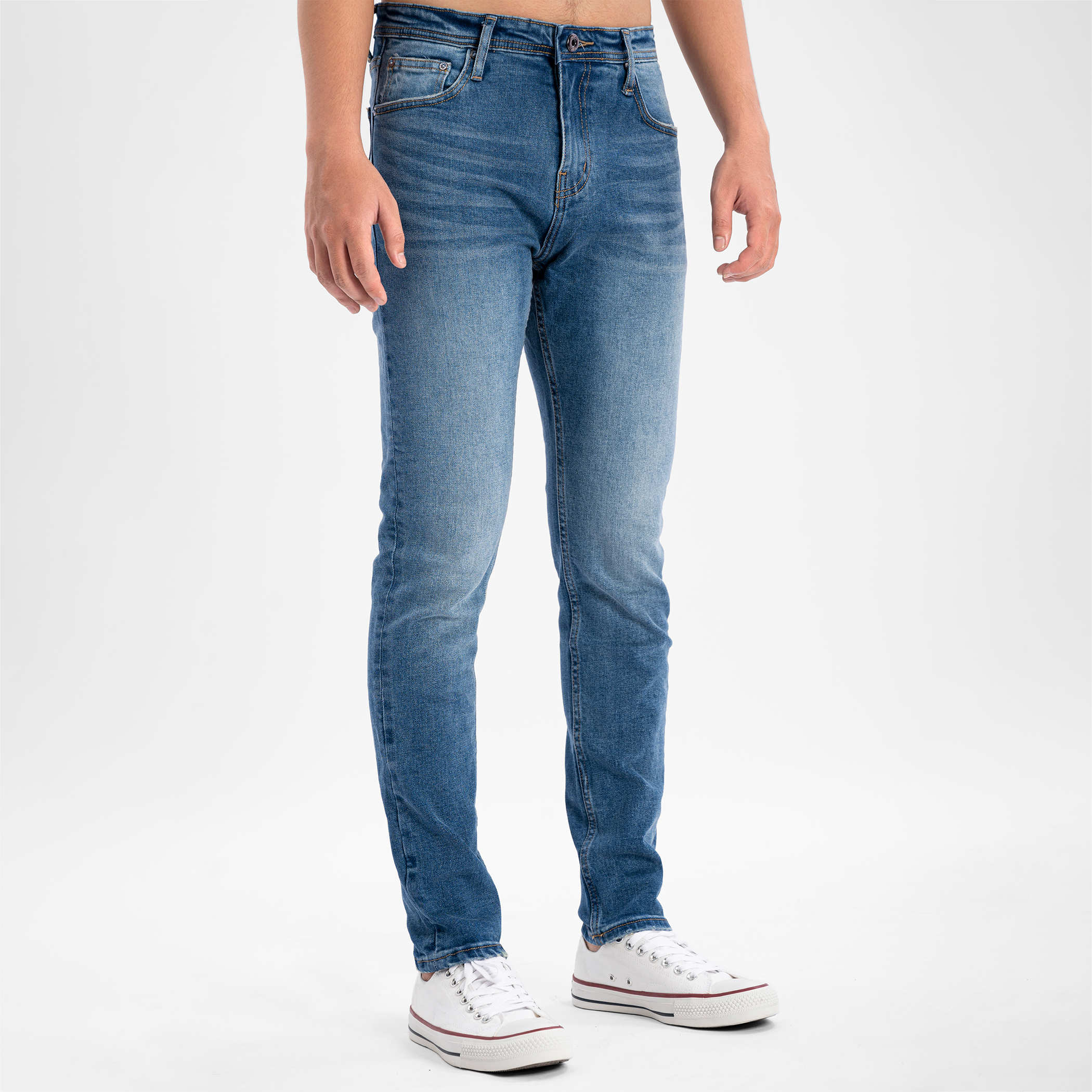 Quần jean dài nam cao cấp xanh denim MRC chất cotton cao cấp, form ôm vừa vặn, rách nhẹ trẻ trung - MENFIT