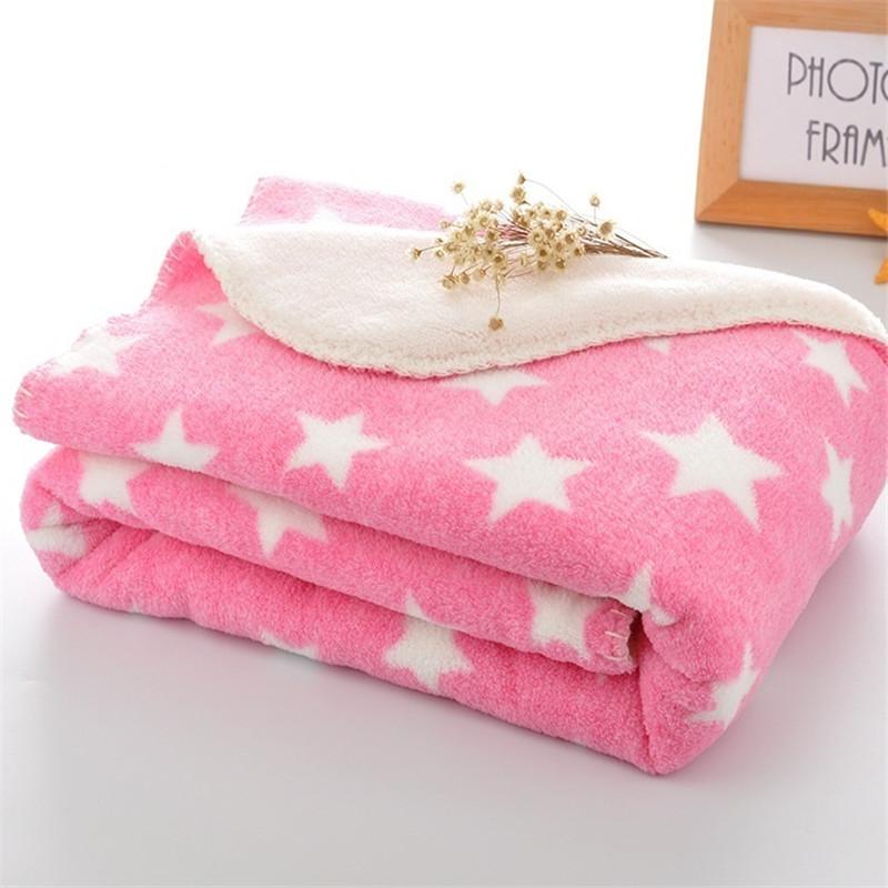 2017 Trẻ Sơ Sinh Em Bé Chăn Thời Trang San Hô Fleece Sao Cobertor Trẻ Sơ Sinh Bebe Hai Lớp Nhiệt Nhận Được Xe Đẩy Em Chăn Quấn