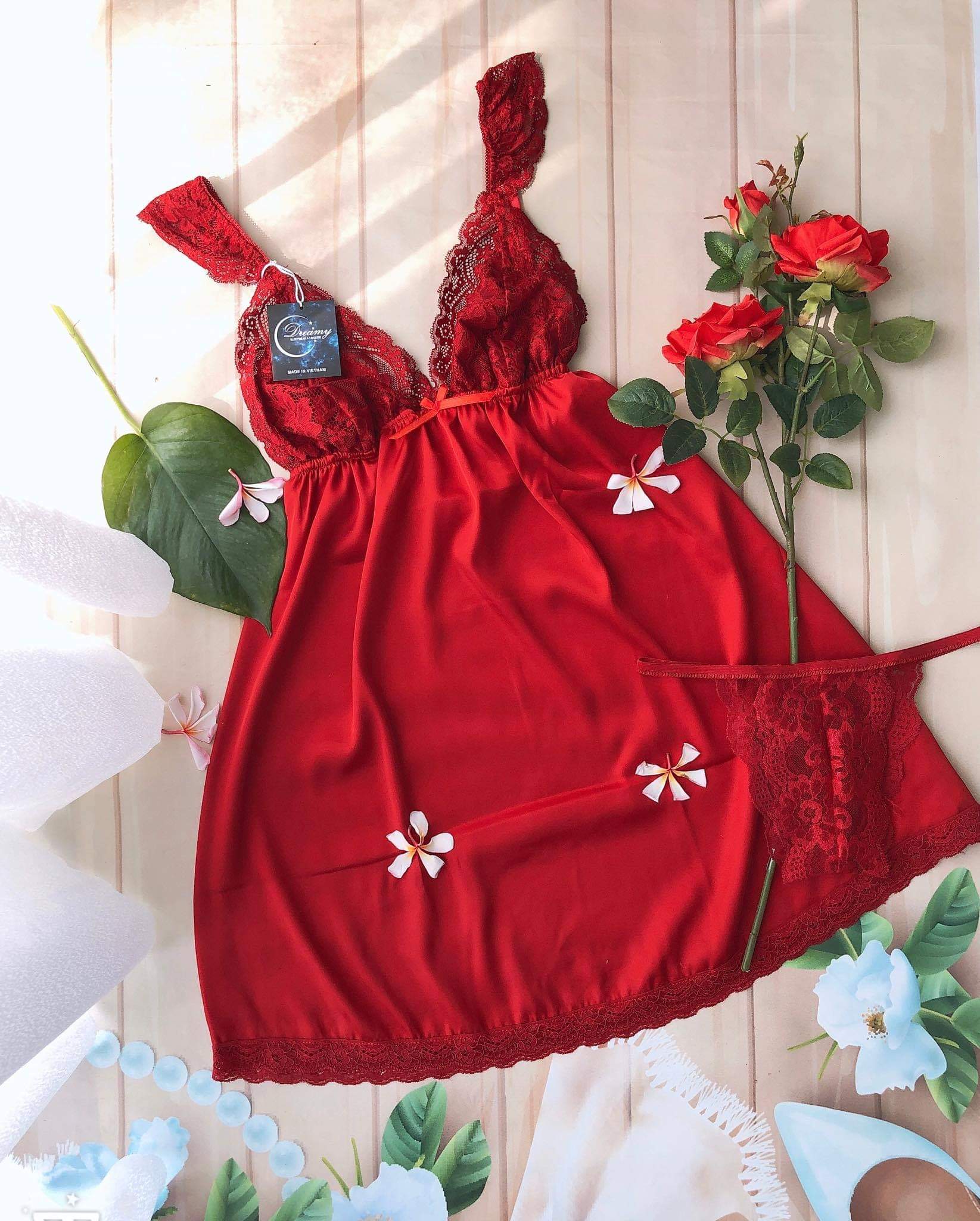 Váy ngủ lụa 2 dây cánh tiên phối ren mặc nhà sang trọng-ĐỦ MÀU ĐỦ SIZE Hantu-F70