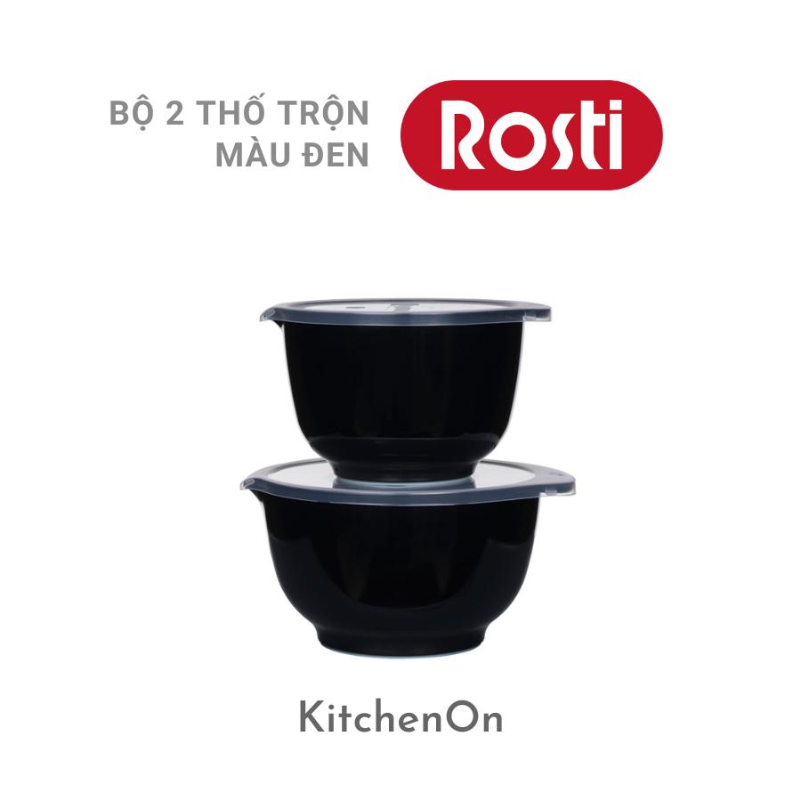 Bộ âu trộn Rosti, màu đen. 2 âu + 2 nắp. Nhãn Rosti Đan Mạch