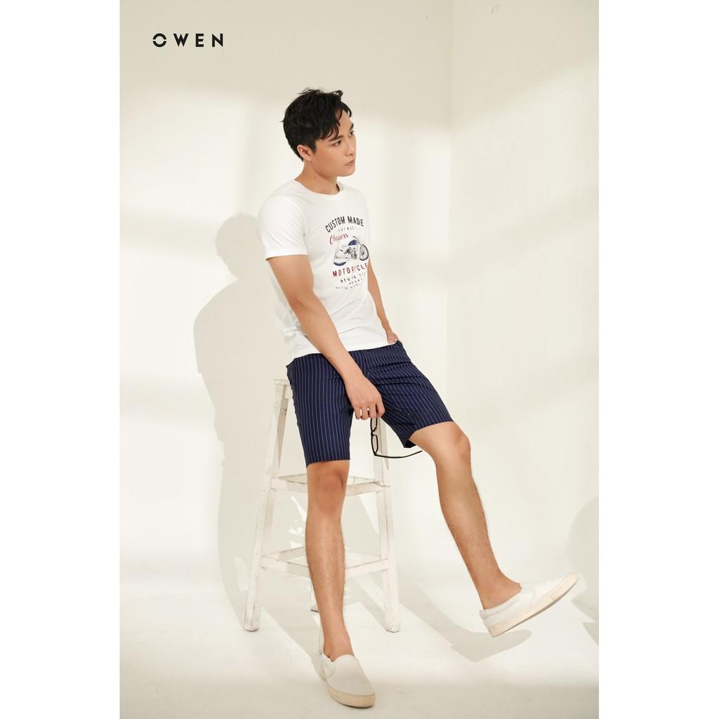 OWEN - Quần short nam Owen kẻ sọc màu xanh navy 20235