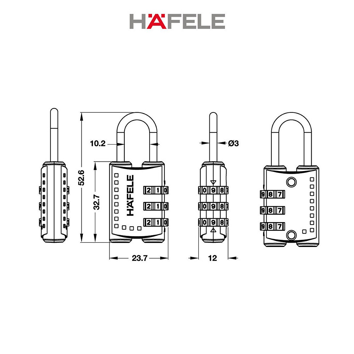 Khóa số Hafele 20301 màu xanh - 482.09.004 (Hàng chính hãng)