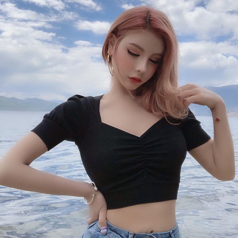 Áo croptop tay phồng, croptop cổ vuông nhún ngực quyến rũ sexy, áo thun nữ đẹp phong cách hàn quốc kiểu ulzzang, ACN001