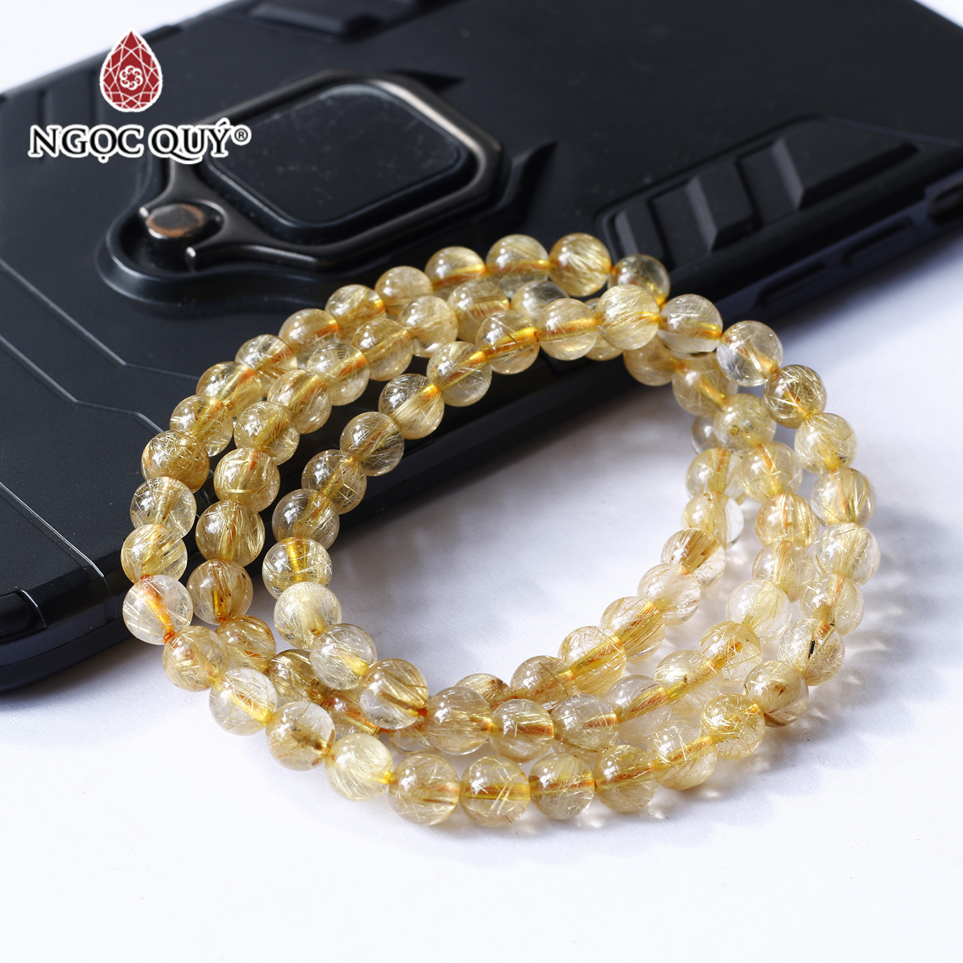 Vòng đá thạch anh tóc vàng 3 line mệnh thủy, kim - Ngọc Quý Gemstones