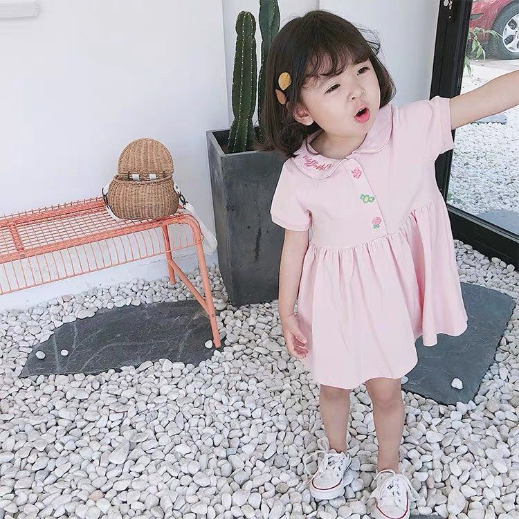 SET 2 VÁY BÉ GÁI COTTON HỒNG TRẮNG