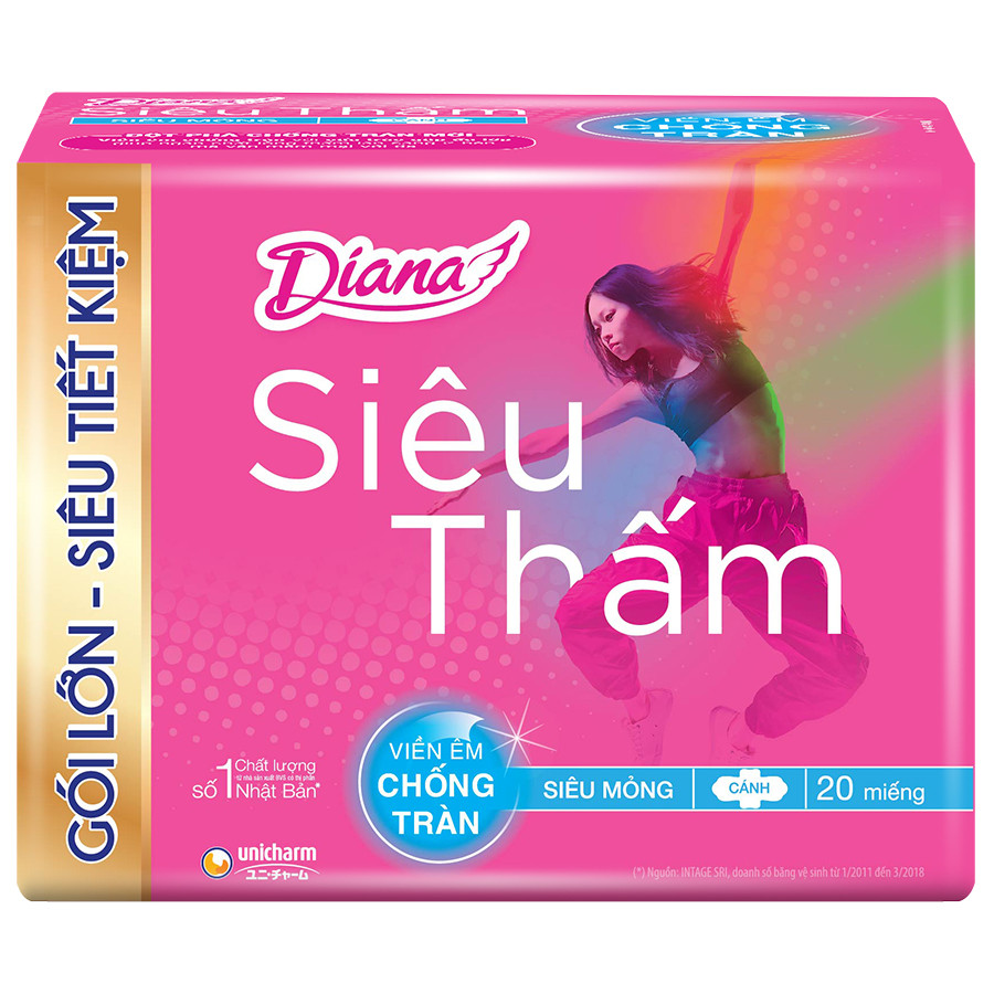 Băng Vệ Sinh Diana Siêu Thấm Siêu Mỏng Cánh (Gói 20 Miếng)