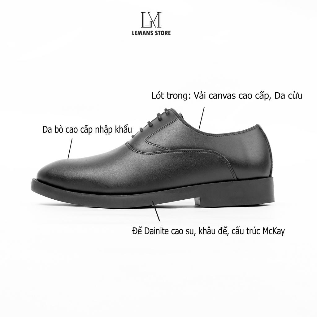 Giày da công sở Oxfords Wholecut Black LEMANS OX02 da bò nguyên Tấm bảo hành 12 tháng