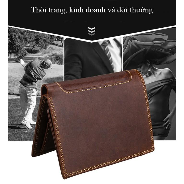 Ví đa năng nam bảo vệ RFID, da bò màu nâu cổ điển