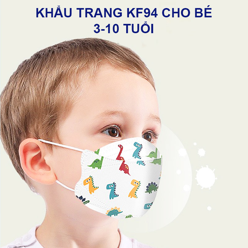 Khẩu trang KF94 cho bé, Set 10 khẩu trang trẻ em 3-10 tuổi tiêu chuẩn kháng khuẩn, chống bụi siêu mịn – M016