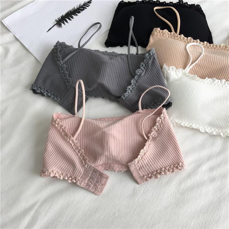 Áo bra, áo ống QUÂY CÓ QUAI VIỀN REN GÂN TĂM cài sau, có đệm lót, chất cotton, phong cách HànQuốc se.xy Nữ Women Top Tua Rua