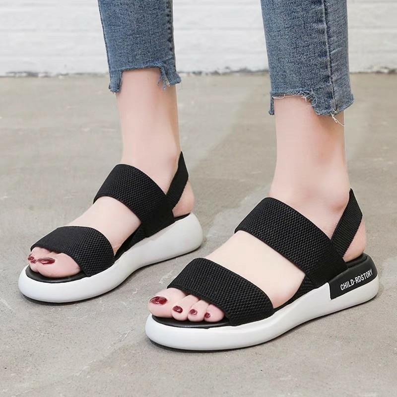 Sandal nữ quai ngang vải trun co giãn siêu tốt, đế đúc nguyên khối siêu êm   - Thời Trang PKT