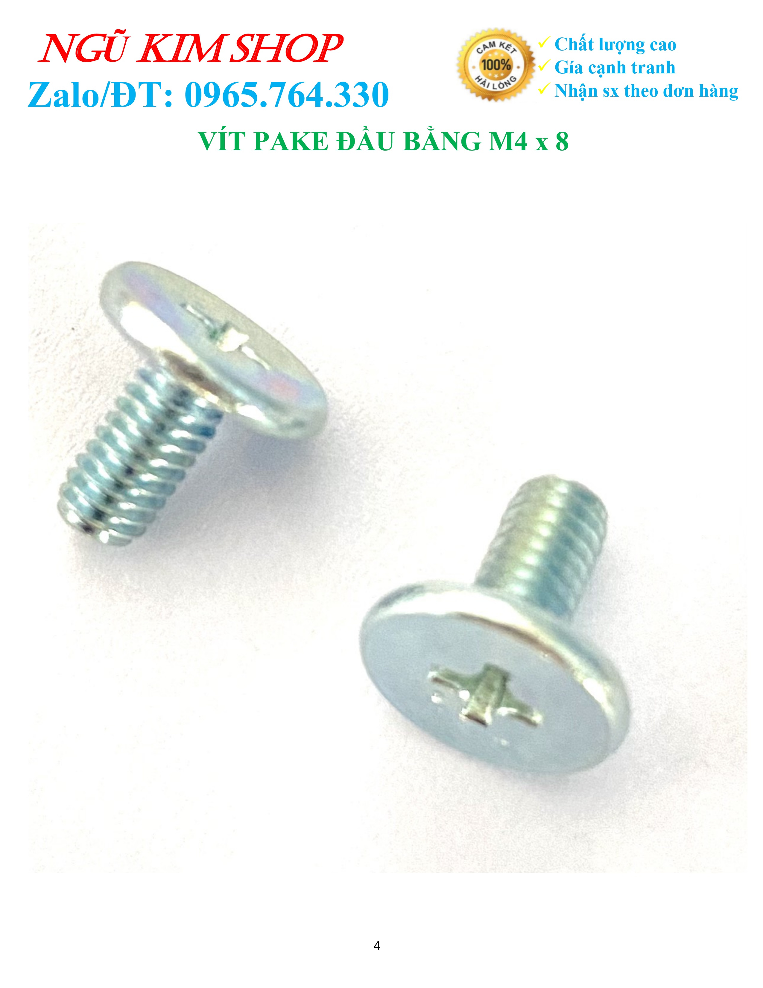 VÍT PAKE ĐẦU BẰNG M4 x 8 _ BỊCH 100 CON