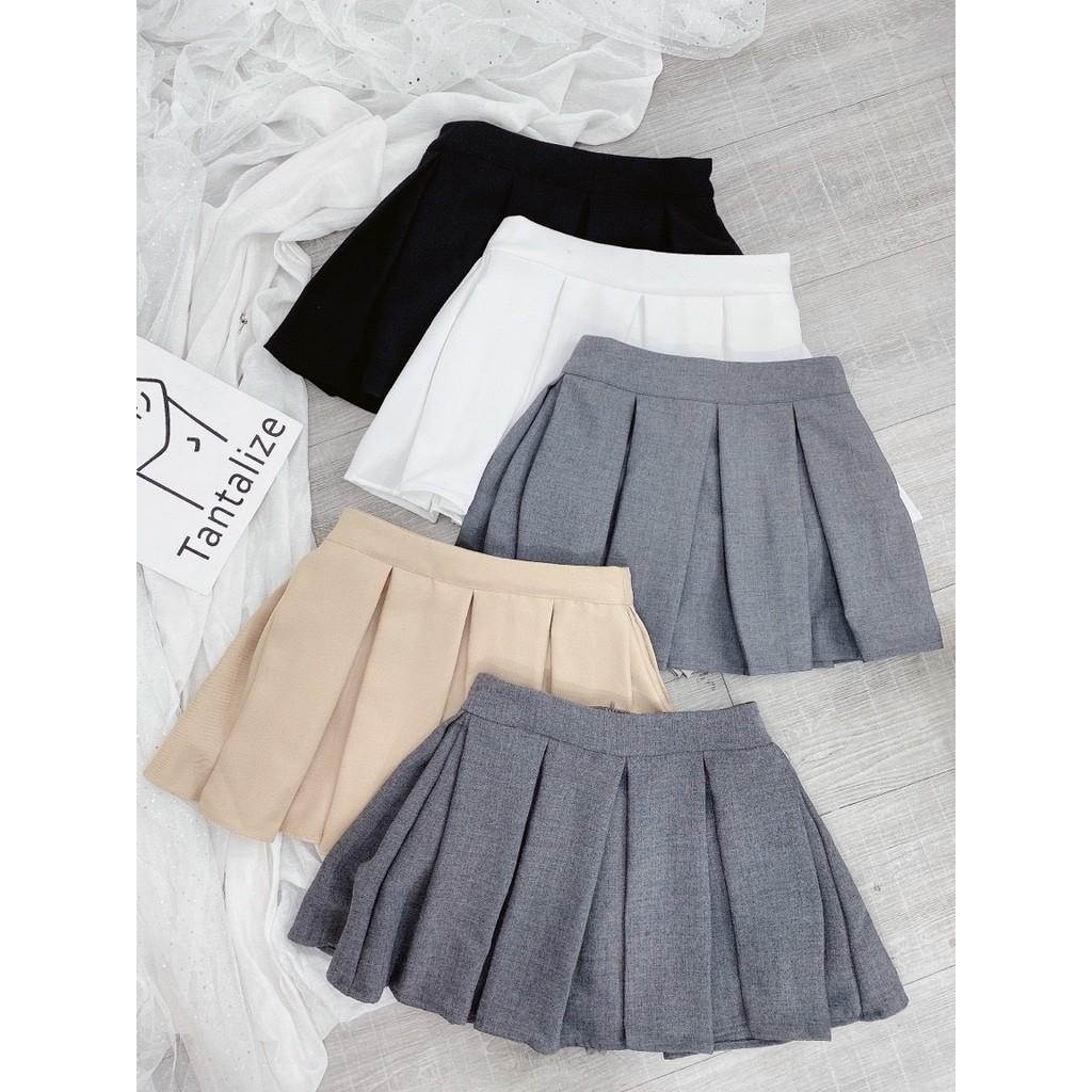CHÂN VÁY XẾP LY 3 MÀU TRẮNG ĐEN NUDE-hình thật shop chụp