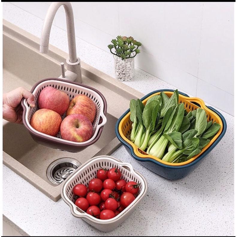 Combo rổ 6 món rổ nhựa chậu ráo nước hai lớp cao cấp tiện lợi