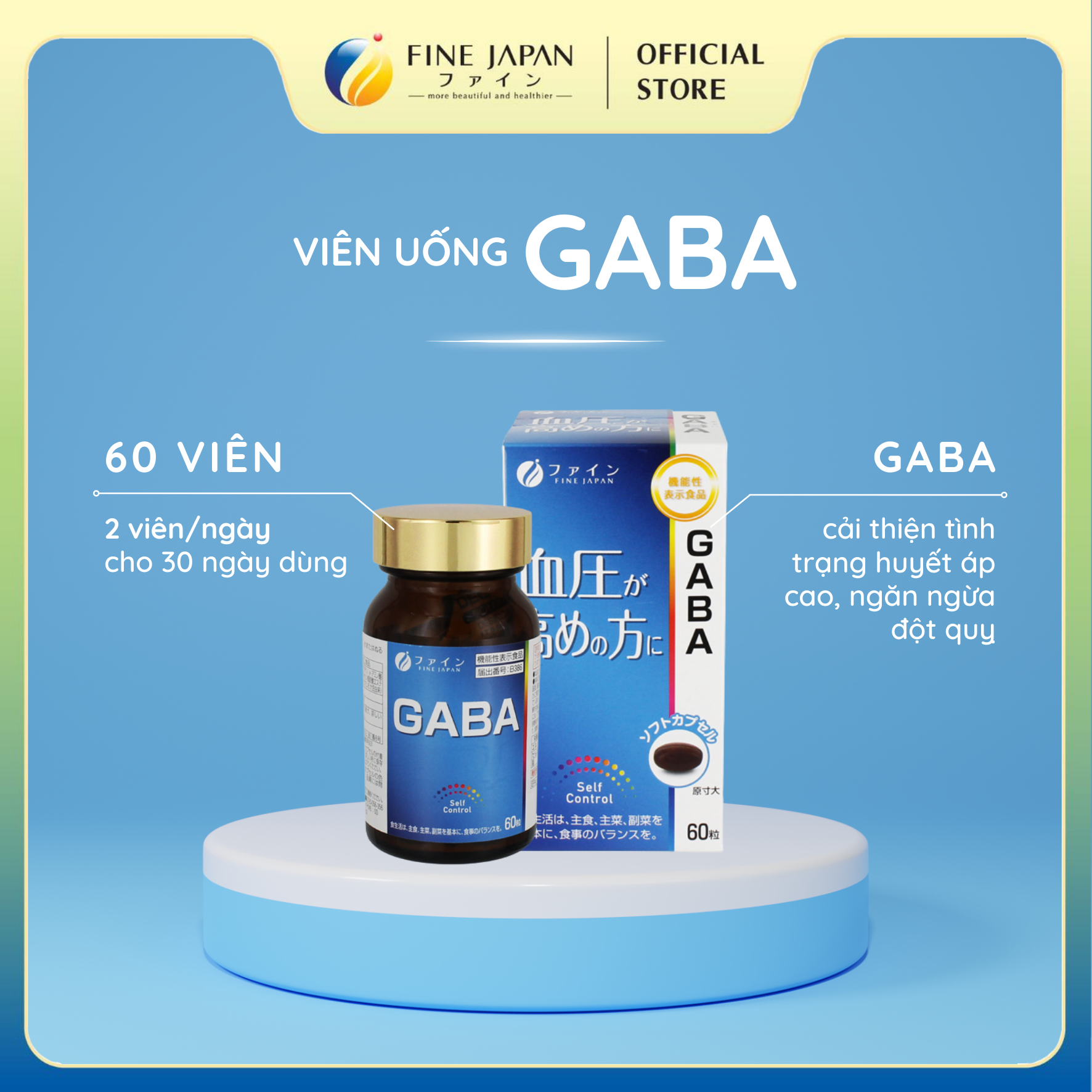 Viên Uống GABA FINE JAPAN ổn định huyết áp phòng ngừa đột quỵ hộp 60 viên