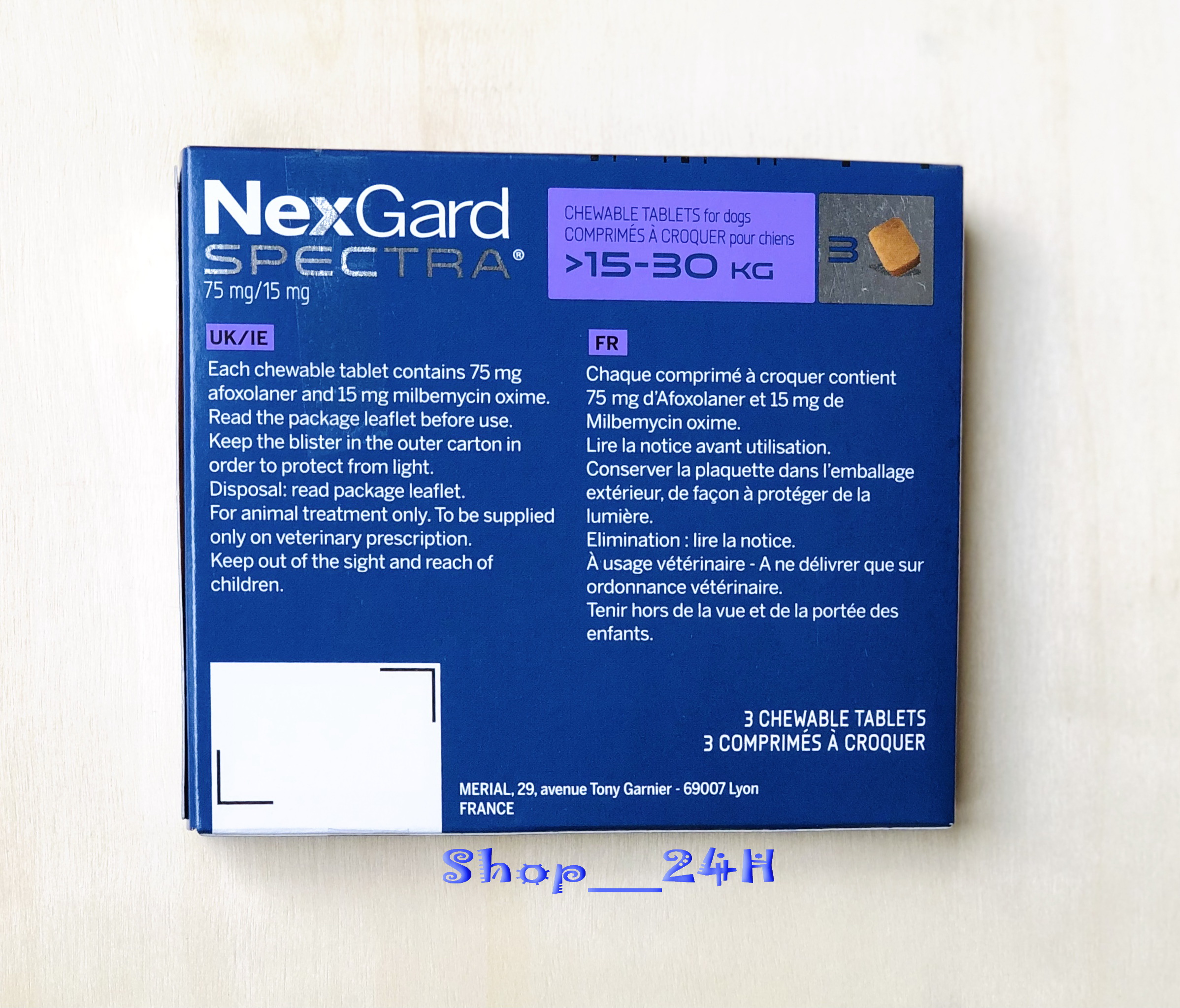 1 hộp NexGard Spectra trị giun, ghẻ, viêm da, ve rận (chó 15 - 30kg; hộp 3 viên) 
