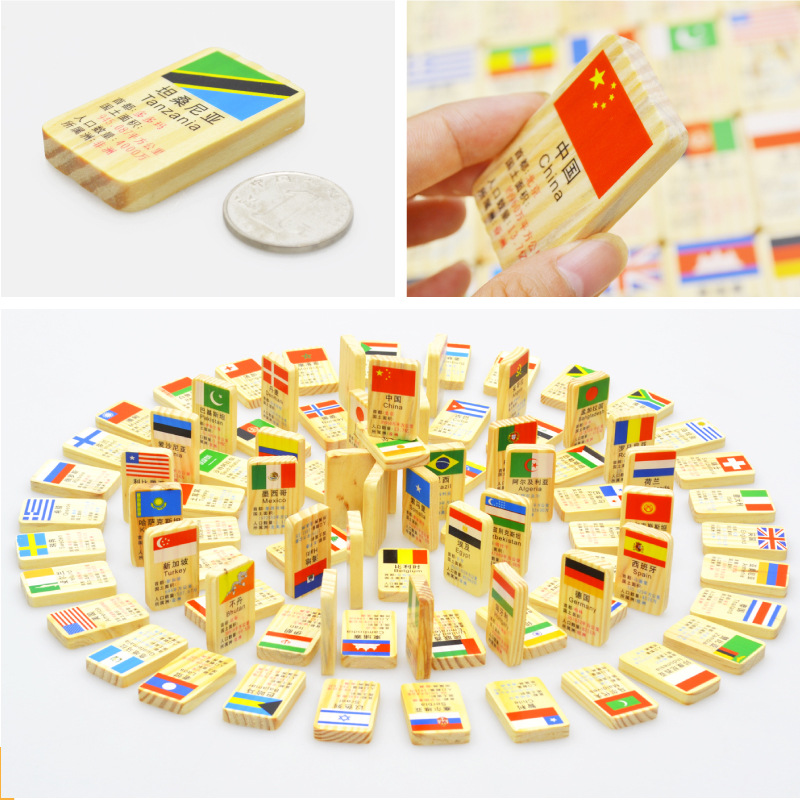 Bộ đồ chơi Domino 100 quốc kỳ các nước - Đồ chơi gỗ thông minh cho bé