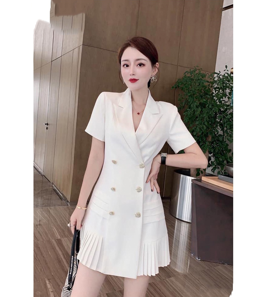 Đầm cổ vét phối dập li sang trọng D062- Lady Fashion