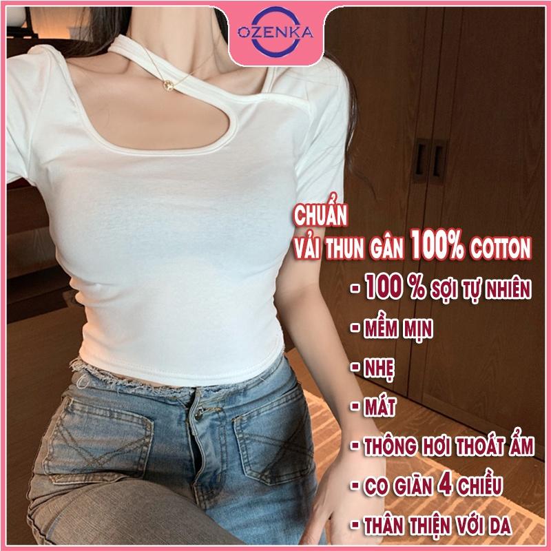 Áo croptop tay ngắn cổ rộng ôm body nữ, áo crt kiểu hàn quốc đẹp màu đen trắng chất thun gân 100% cotton