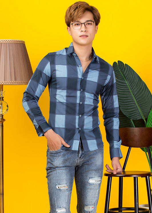 Áo sơ mi Caro Titishop SM1166 Xanh (Luxury)