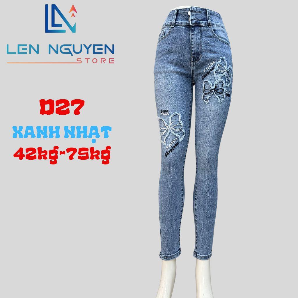 D27_ Quần jean nữ, áo khoác, lưng cao, quần bò nữ dáng ôm, quần rin nữ có big size, cho 42kg đến 75kg,LEN NGUYEN STORE - Xanh