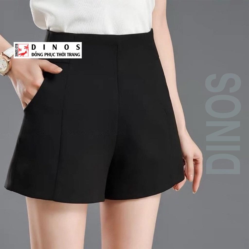 Quần short nữ lưng cao, Quần sooc nữ ngắn cạp cao kiểu trơn khoá kéo sườn