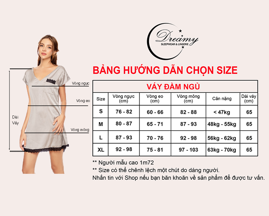 Dreamy VS16 Váy Ngủ Lụa Cao Cấp Tay Ngắn Dáng Suông Trẻ Trung Quyến Rũ