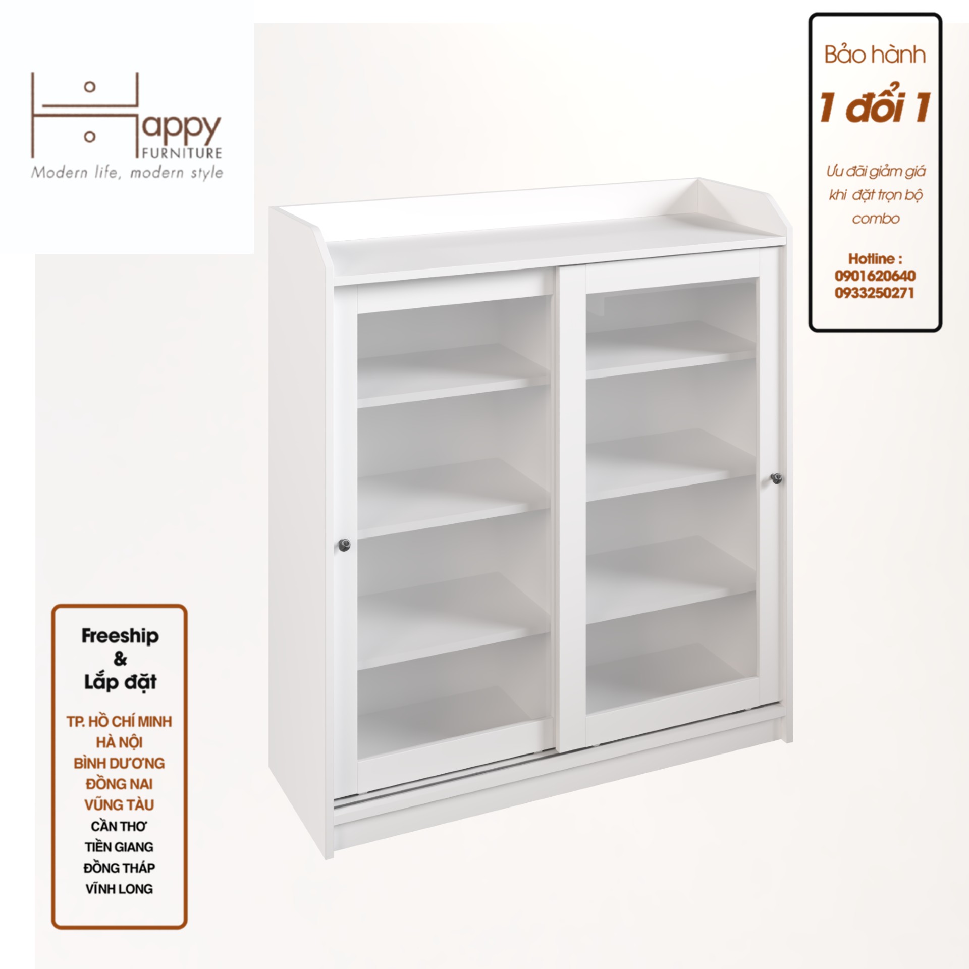 RUNI, Tủ đựng đồ - 2 cánh cửa kính, 105cm x 37cm x 116cm , TCL_001