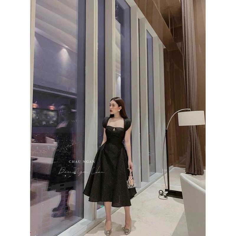 Váy mudi xốp đen cúp