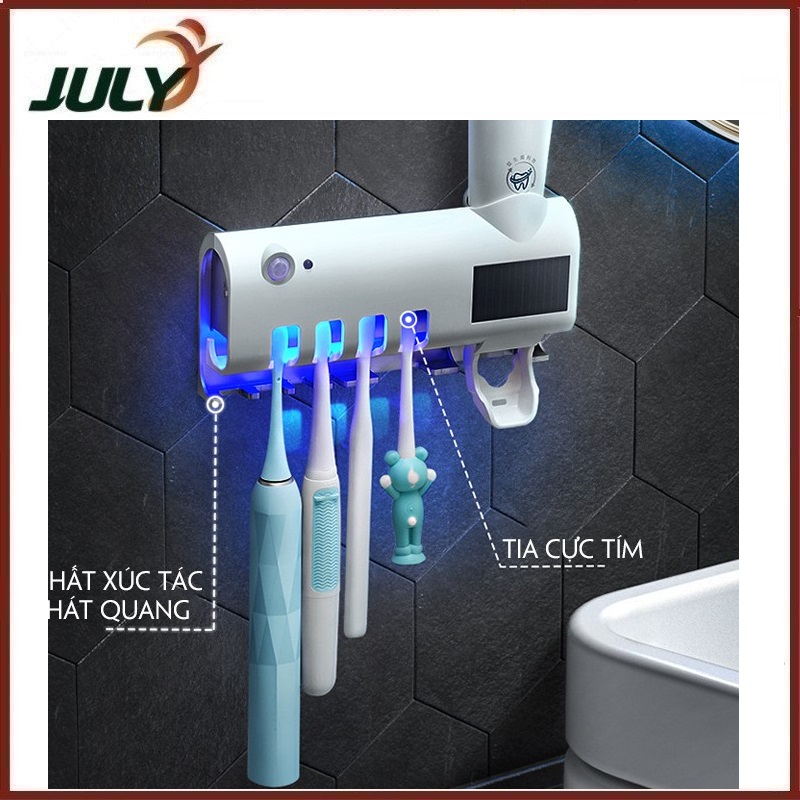 Giá treo bàn chải khử trùng bằng tia cực tím kèm bộ nhả kem đánh răng tiện lợi HD00024 - JL