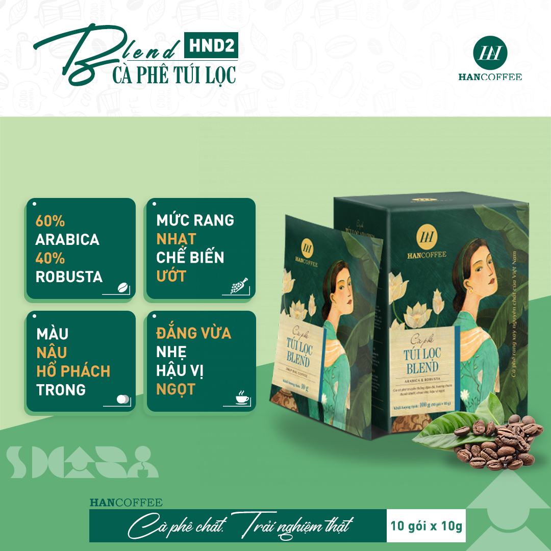 Cà Phê Túi Lọc Blend HANCOFFEE Vị Đắng Nhẹ, Ngọt Sâu, Hộp 5 Gói / 10 Gói - HND2
