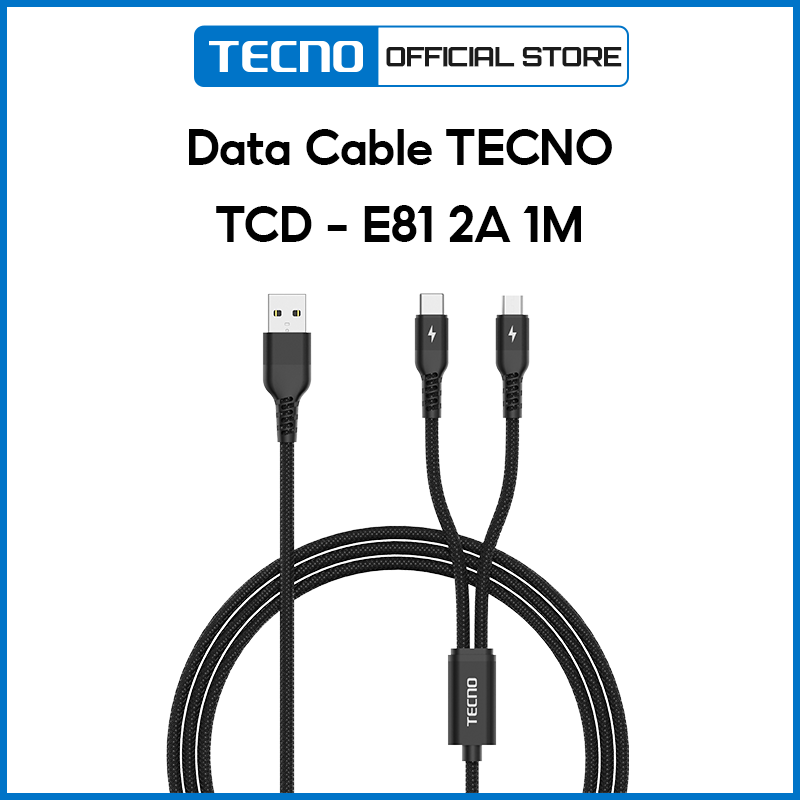 Dây cáp sạc truyền dữ liệu Tecno TCD-E81 2A dây dù bền chắc 2 trong 1 (Type-C và Micro USB) Chiều dài 1m - Hàng Chính Hãng