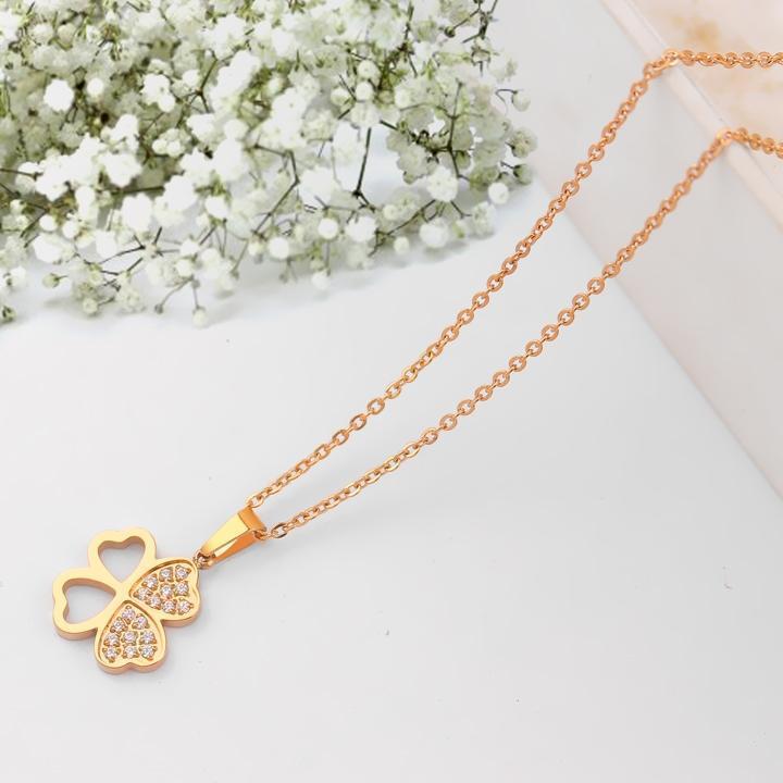 Dây chuyền nữ titan thời trang mặt cỏ 4 bốn lá thép không gỉ trangsucpt có 3 màu sắc DCNUT69