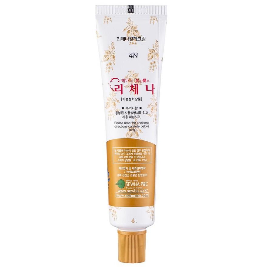 Thuốc nhuộm tóc hồng sâm Hàn Quốc Richenna Color Cream Red Ginseng 60/60g - Light Chestnut 4N màu nâu hạt dẻ sáng