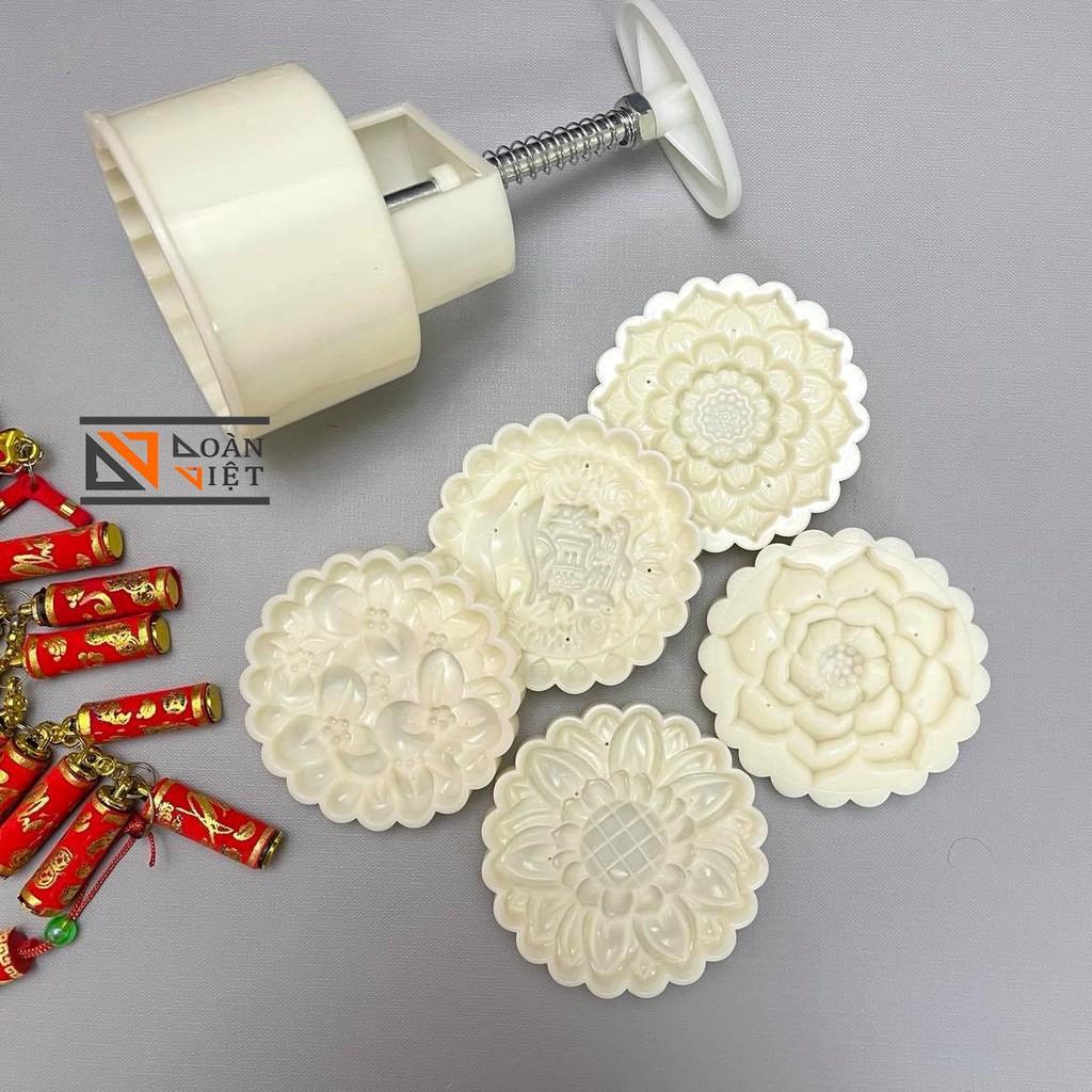 Khuôn Trung Thu 5 mặt VÂN HOA Hồng, Sen, Đào, Hướng Dương, Cá Chép. Dụng cụ làm bánh tạo hình 3D Sắc Nét- 150gr ->180gr