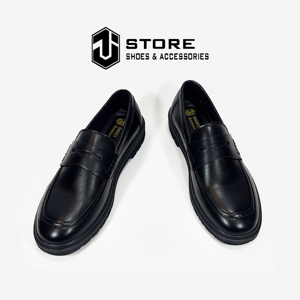 Giày Penny Loafer Full Black Cao Cấp J1, Giày Lười Nam Sơn Tùng Da Tấm Nhập Khẩu